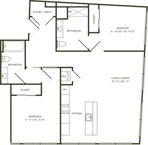 a floor plan of a house with a bedroom and a living room